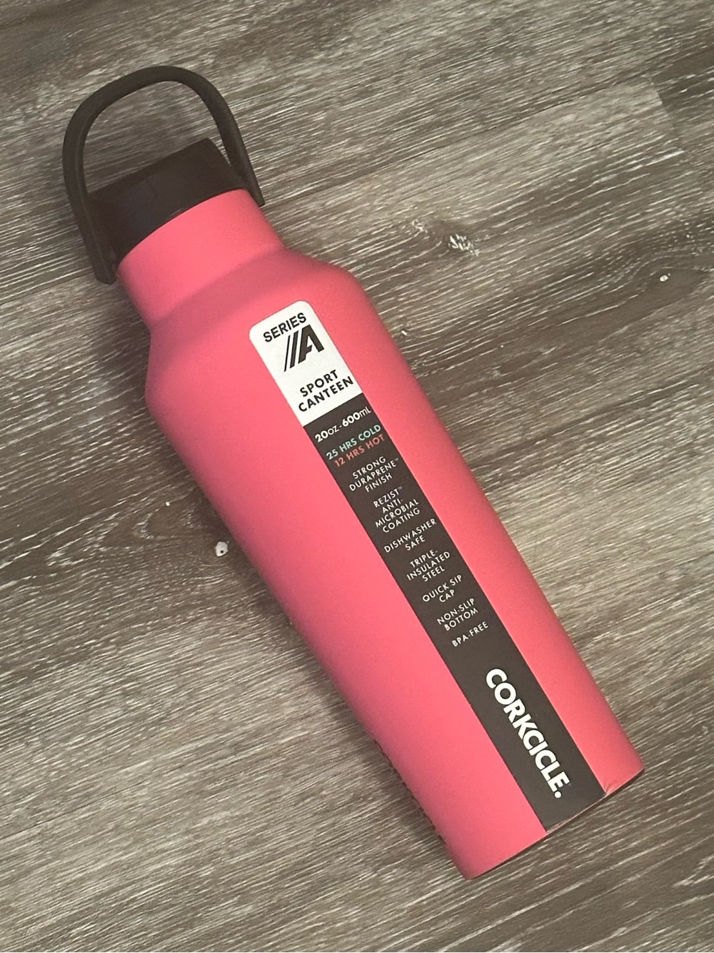 Corkcicle Matte Pink Insulated Sport Canteen with Black Handle